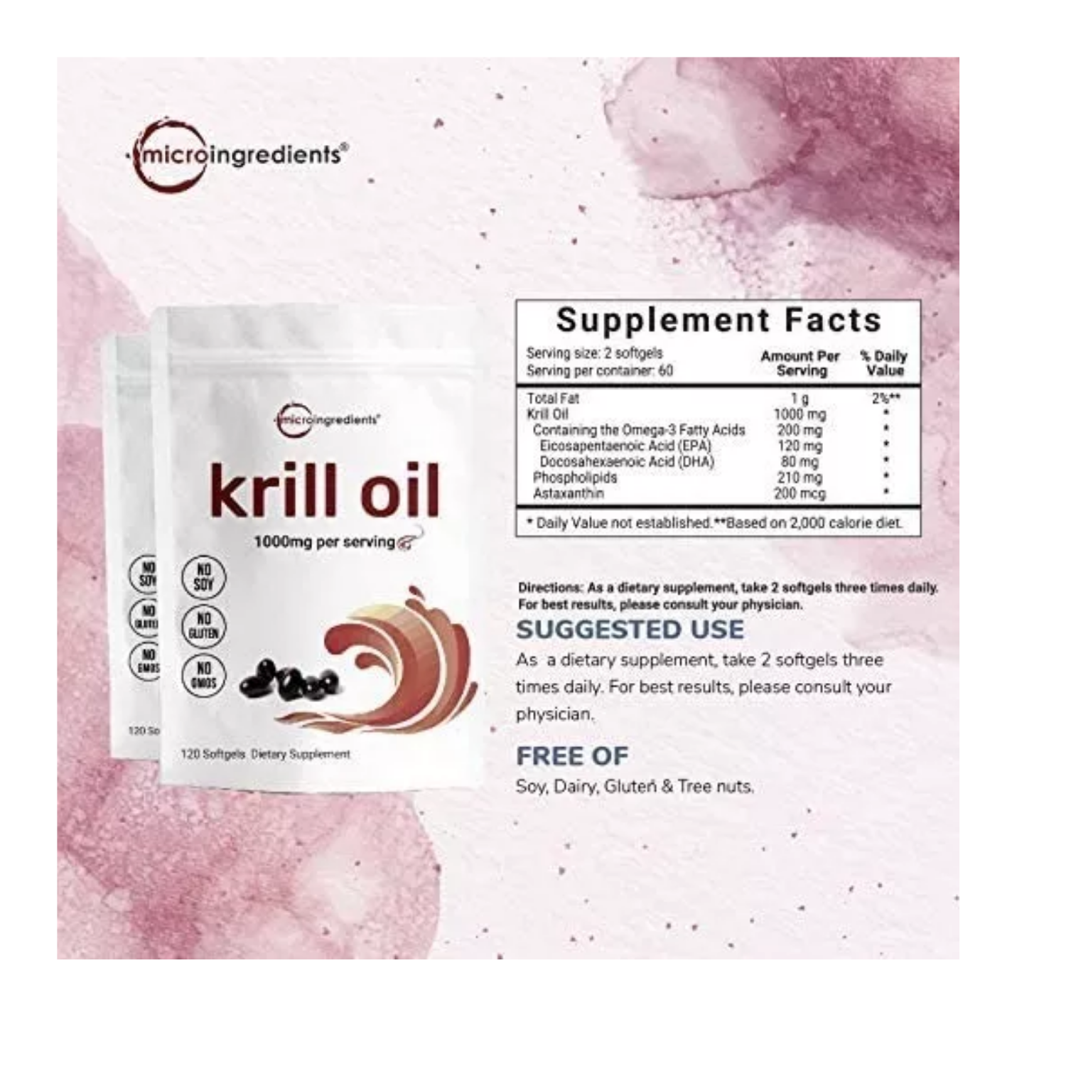 KRILL OIL ANTARCTIC 1000 MG CON EPA 120 MG Y DHA 80 MG 120 CAPSULAS BLANDAS SIN GMO MICROINGREDIENTS