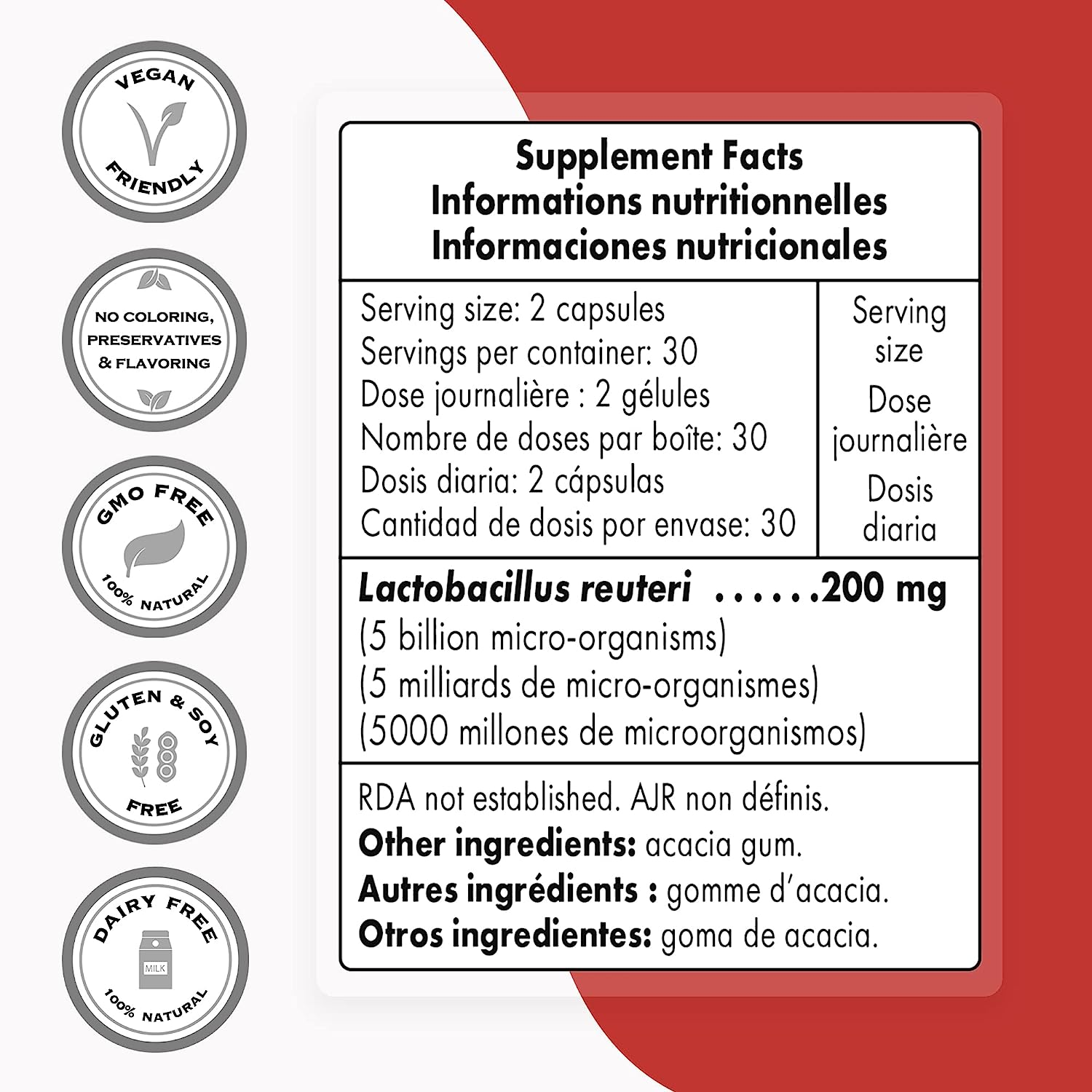 LACTOBACILLUS REUTERI 5 BILLON CFU 60 CAPSULAS VEGANO SIN GMO SUPERSMART