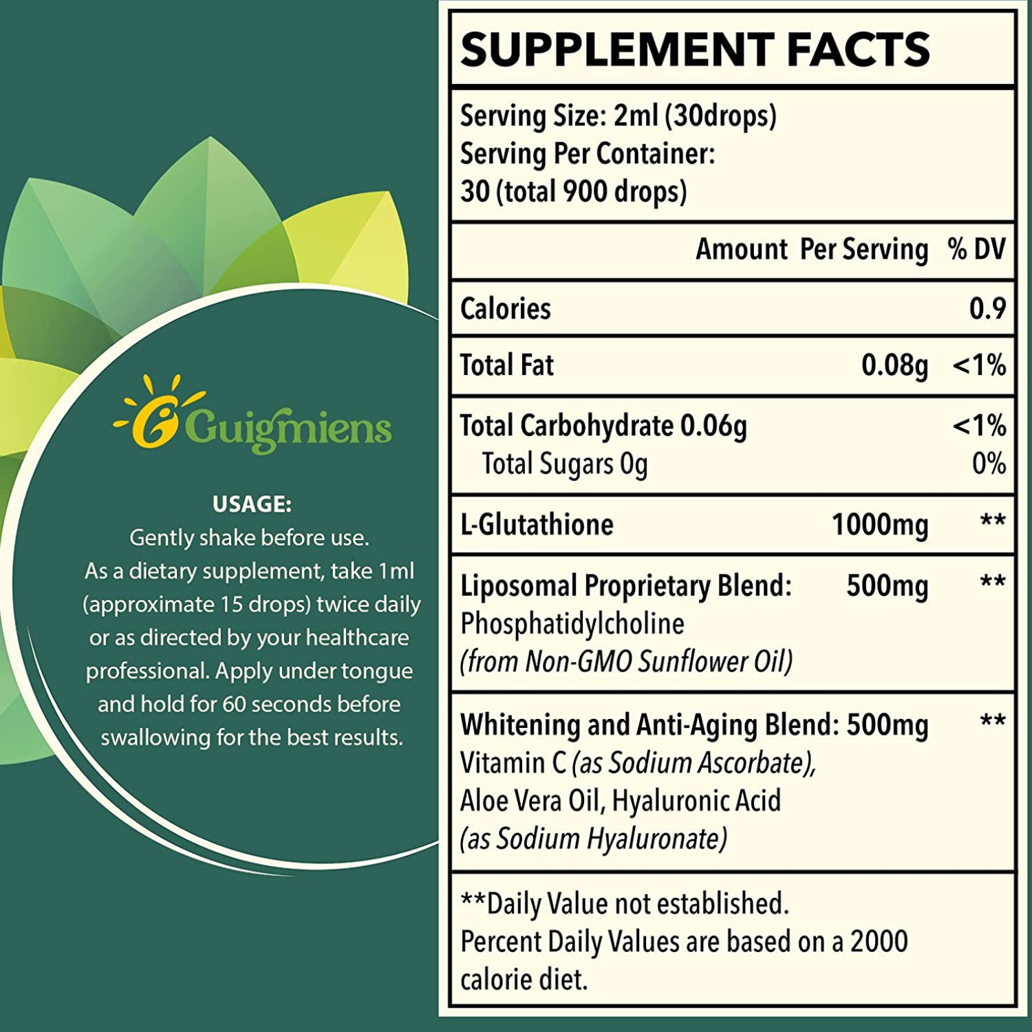 LIPOSOMAL GLUTATHIONE  GLUTATIÓN LIPOSÓMICA 1,500 MG 60 ML GUIGMIENS