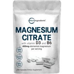 CITRATO DE MAGNESIO 400 MG CON VITAMINA D3 1000 IU Y VITAMINA B6 30 MG MICROINGREDIENTS 240 CAPSULAS SIN GMO