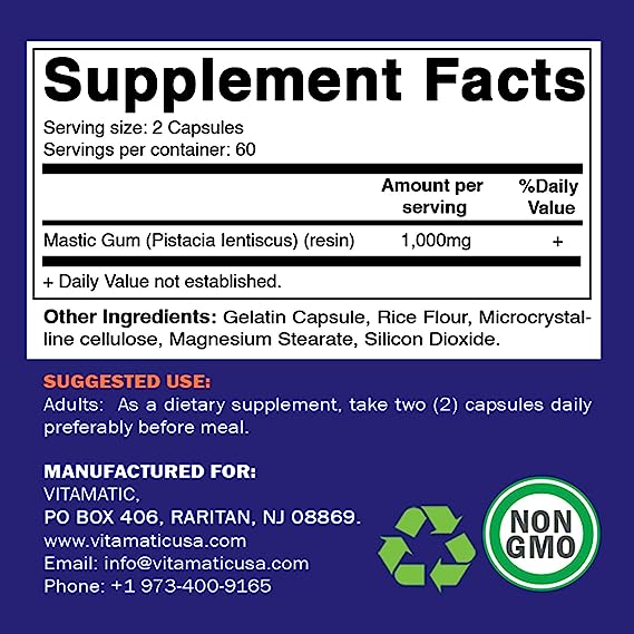 GOMA DE MASILLA 1000 MG 120 CAPSULAS SIN GMO VITAMATIC MASTIC GUM