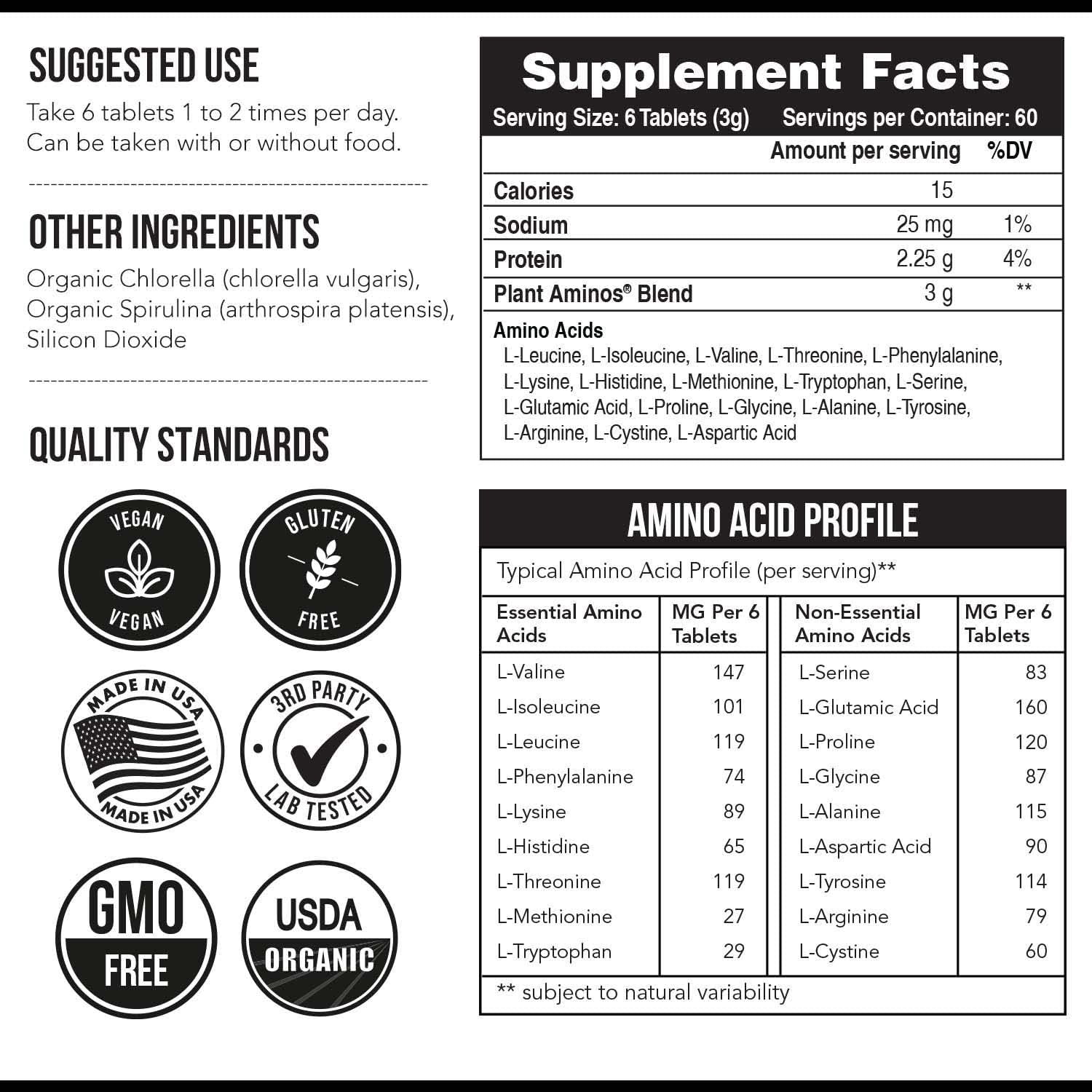 AMINOACIDOS ESENCIALES PLANT AMINOS 360 TABLETAS SIN GMO VEGANO TRIQUETRA