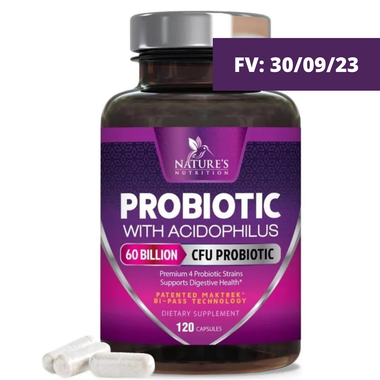 PROBIOTICOS 4 CEPAS 60 BILLONES CFU 120 CAPSULAS NATURE´S  NUTRITION