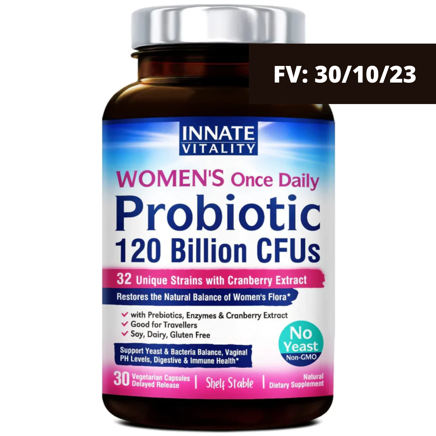 PROBIOTICOS CON ENZIMAS Y CRANBERRY PARA MUJERES  32 CEPAS 120 BILLONES CFU 30 CAPSULAS INNATE VITALITY