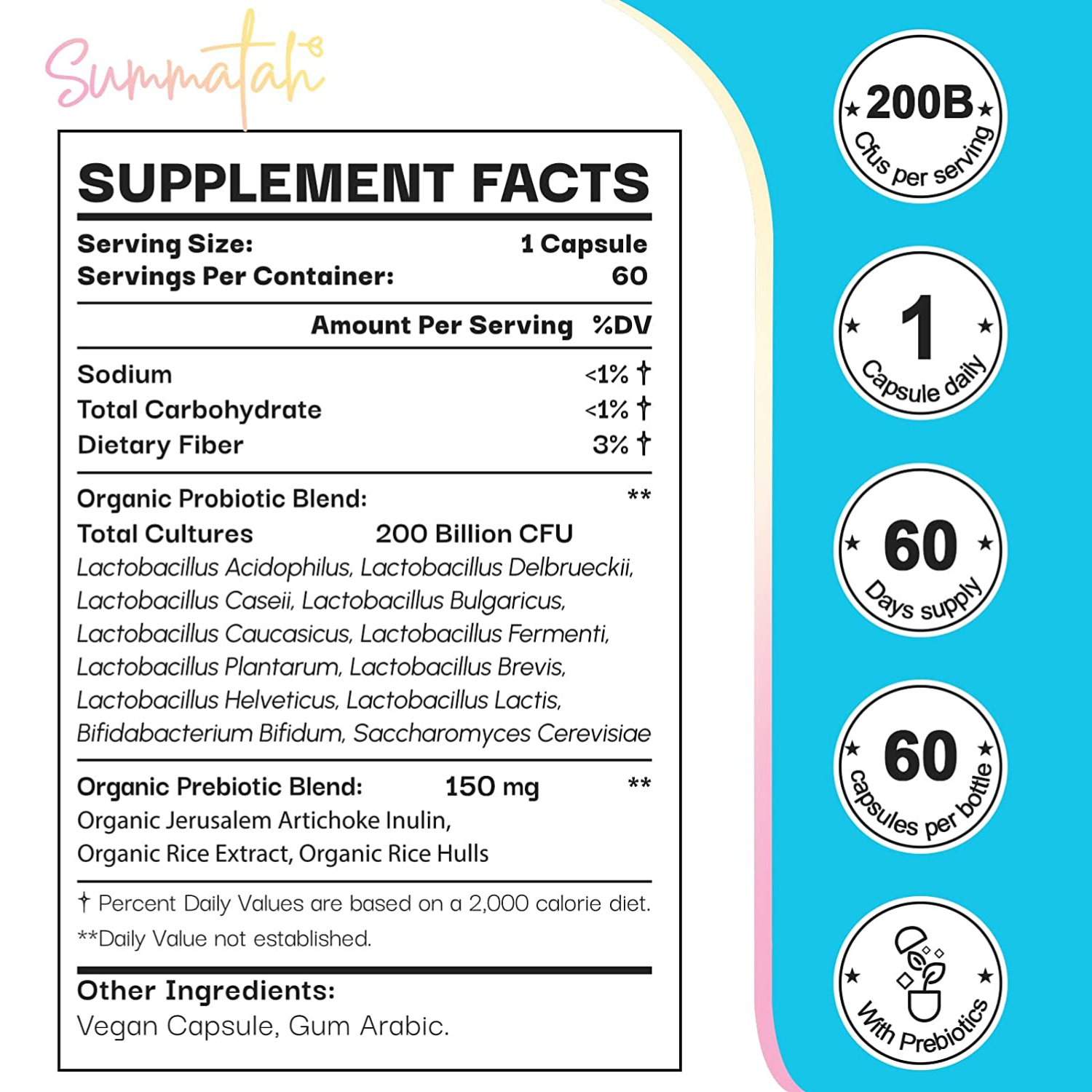 PROBIOTICOS 12 CEPAS 200 BILLONES CFU 60 CAPSULAS VEGANO SUMMATAH