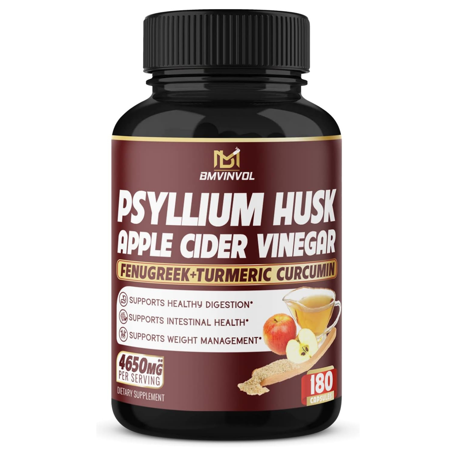 PSYLLIUM HUSK APPLE CIDER VINEGAR VINAGRE DE SIDRA DE MANZANA 4650 MG 180 CAPSULAS BMVINVOL