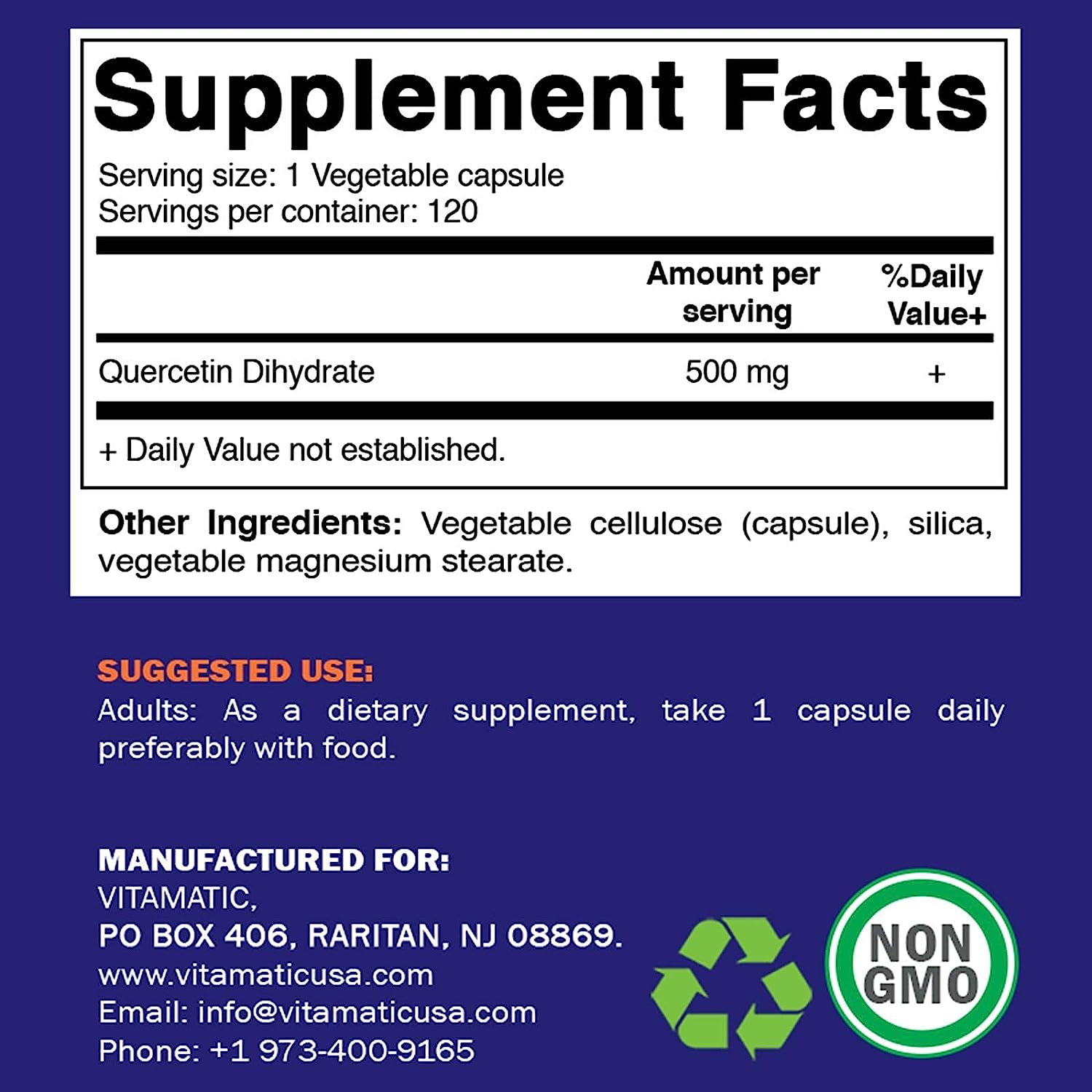 QUERCETINA 500 MG 120 CAPSULAS SIN GMO VITAMATIC