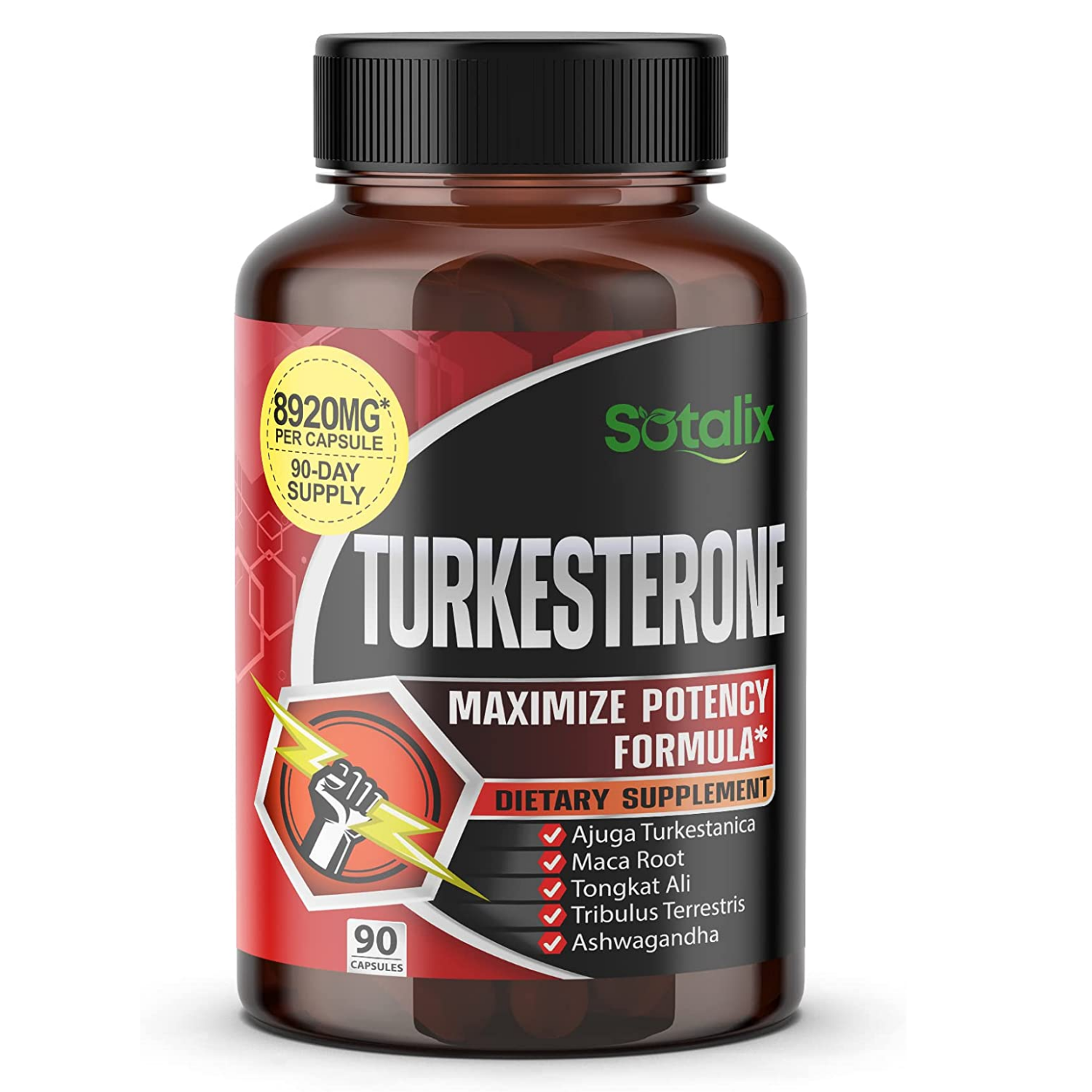 TURKESTERONA 8920 MG (RAMA DE MACA 50 MG CON TONGKAT ALI 30 MG) 90 CAPSULAS SIN GMO SOTALIX