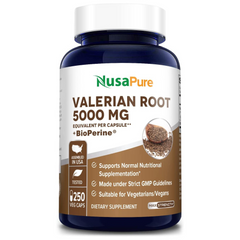 RAIZ DE VALERIANA VALERIAN ROOT 5000 MG 250 CAPSULAS VEGETALES SIN GMO NUSAPURE