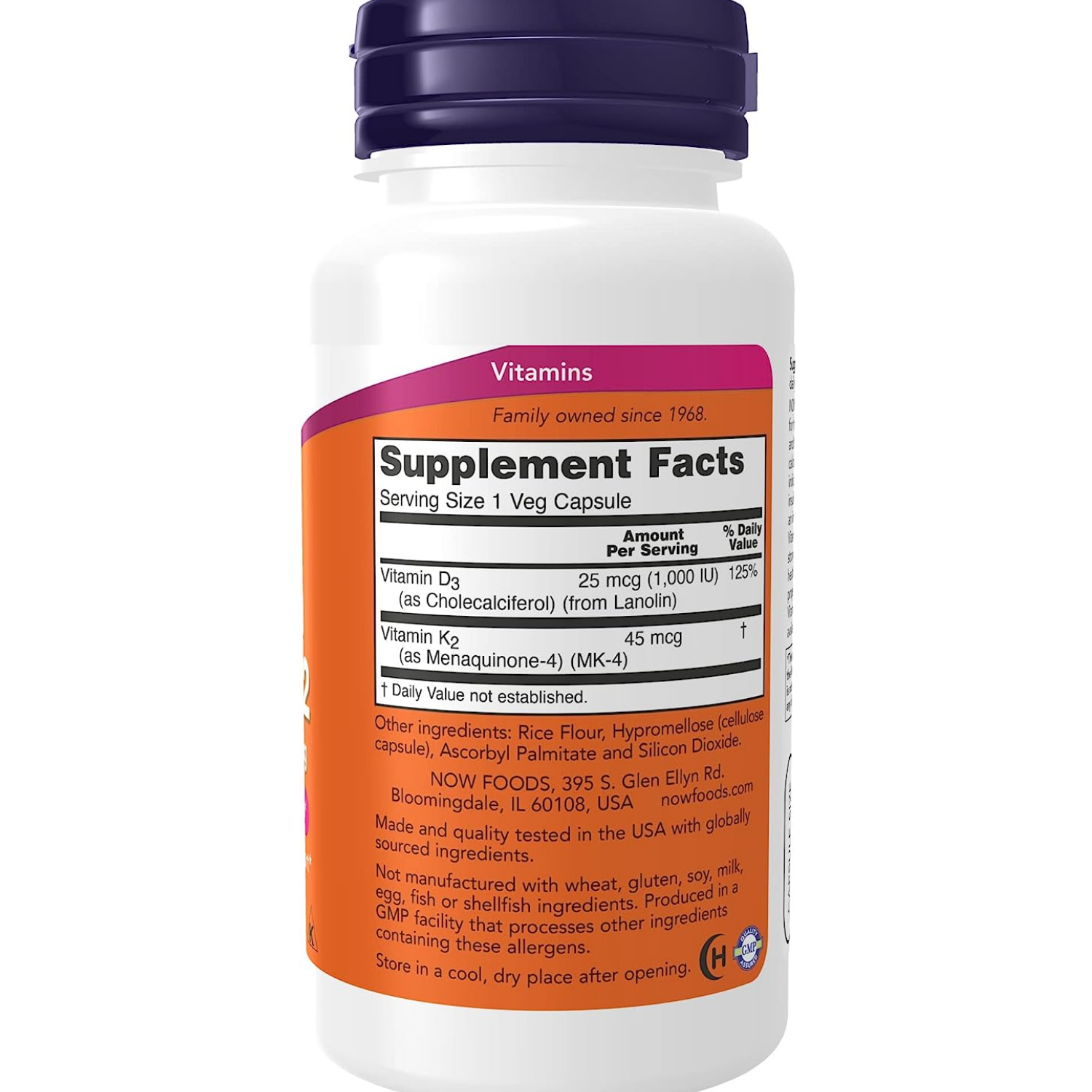 VITAMINA D3 K2 1,000 IU 120 CAPSULAS  NOW