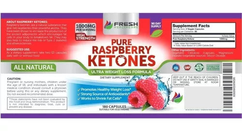 KETO RASBERRY FRANBUESA 1000 MG 180 CAPSULAS VEGANO FRESH HEALTHCARE