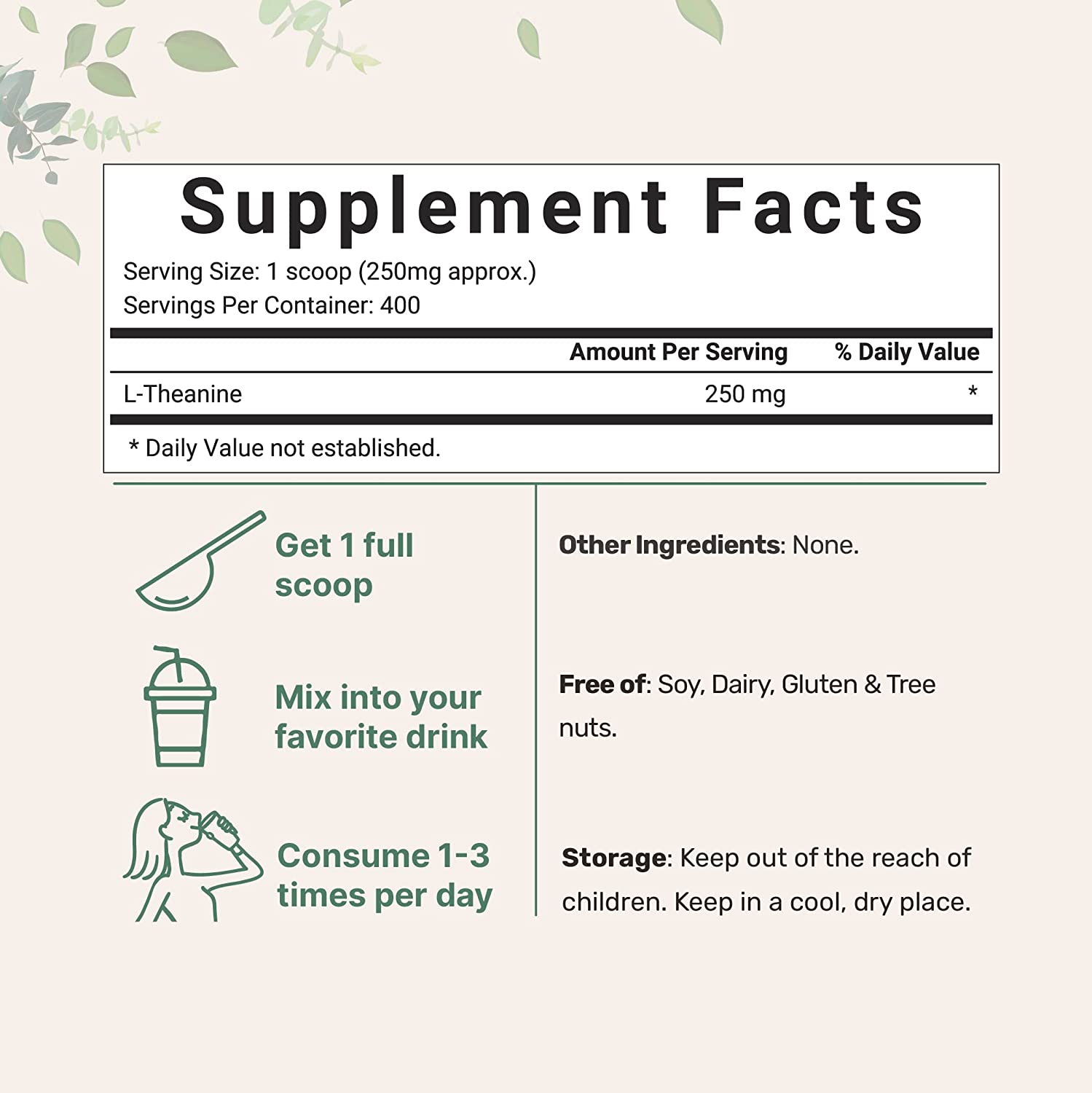 TEANINA MICROINGREDIENTS 250 MG 100 GR SIN GMO