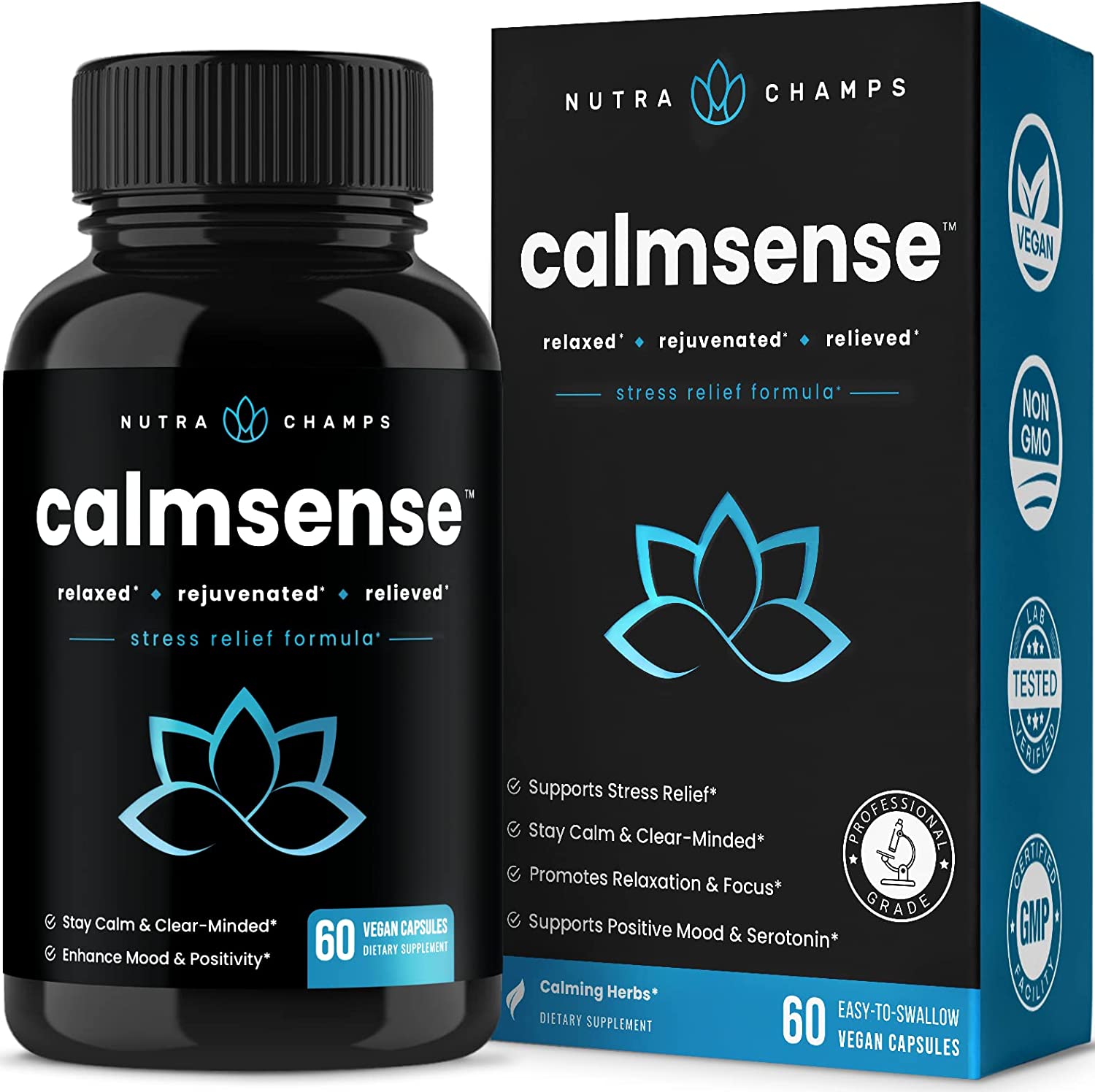 CALMSENSE 1,250 MG (VITAMINA B1 15 MG CON VITAMINA B2 15 MG CON VITAMINA B6 30 MG + MAGNESIO 25 MG)  60 CAPSULAS VEGANO SIN GMO NUTRA CHAMPS