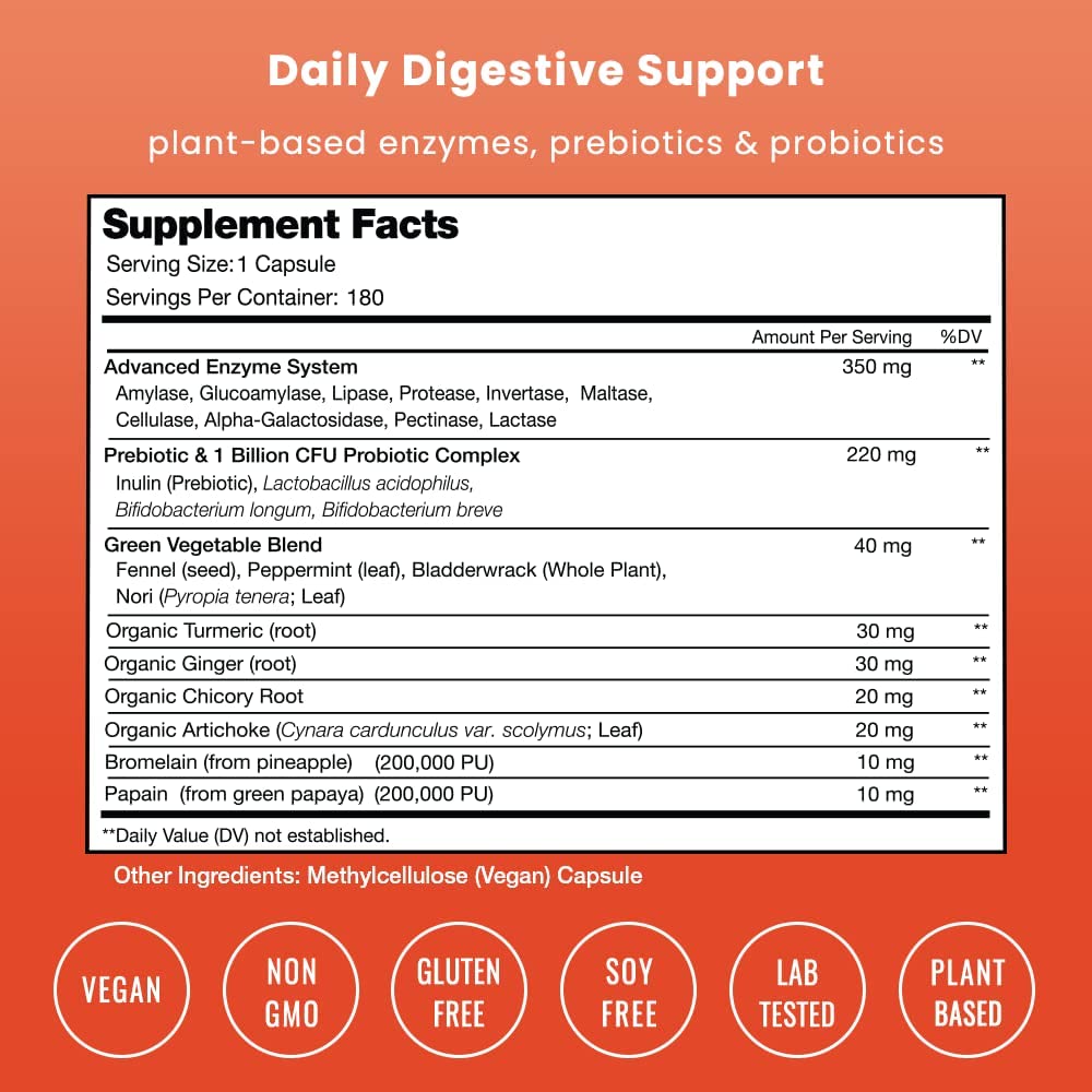 ENZIMAS DIGESTIVAS + PROBIÓTICOS 720 MG 180 CAPSULAS NUTRACHAMPS