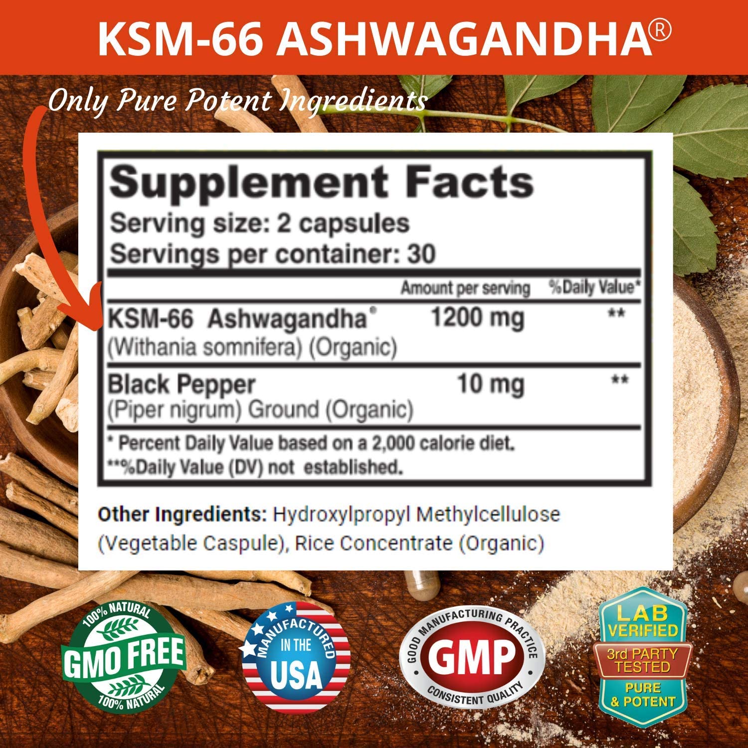 ASHWAGANDHA KSM-66 1,200 MG + PIMIENTA NEGRA 10 MG 60 CAPSULAS SIN GMO FRESH HEALTHCARE