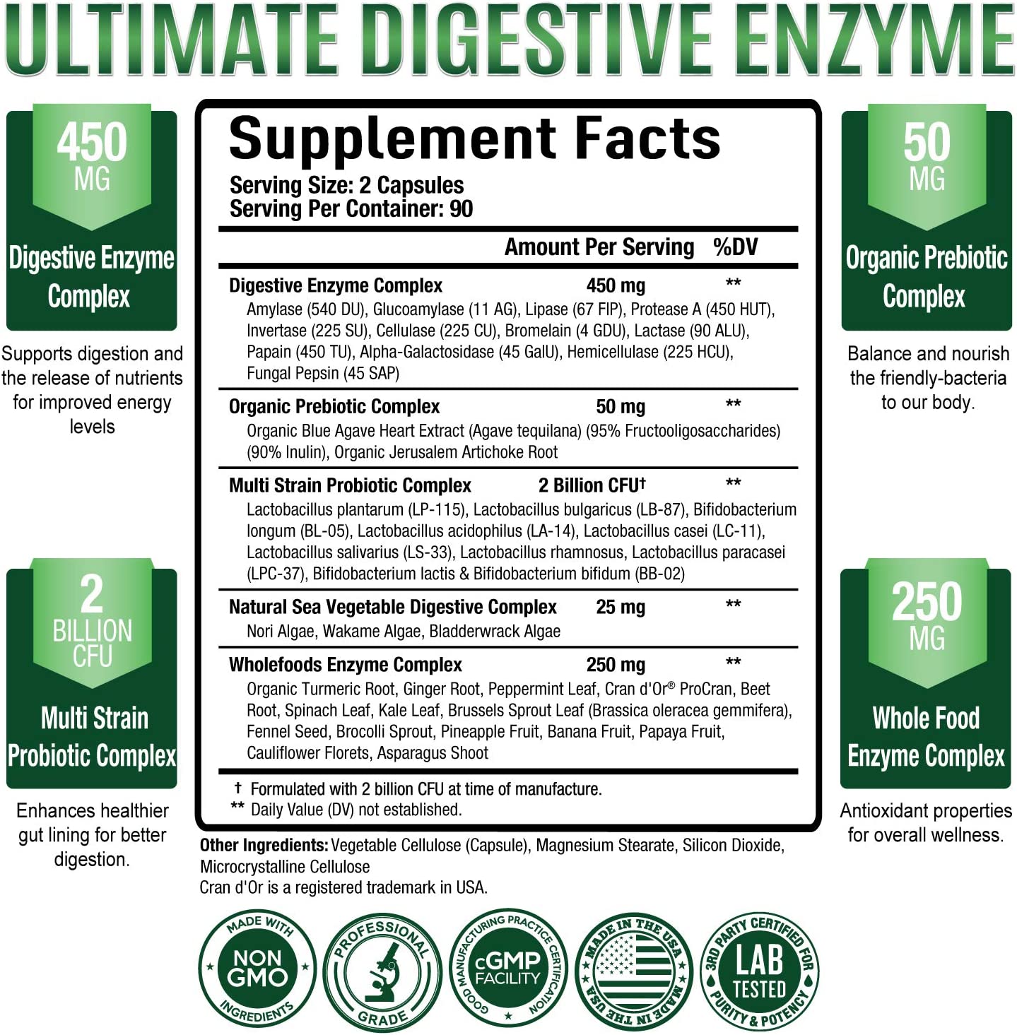 ENZIMAS DIGESTIVAS + PROBIÓTICOS + PREBIÓTICOS 775 MG 180 CAPSULAS PURELY OPTIMAL