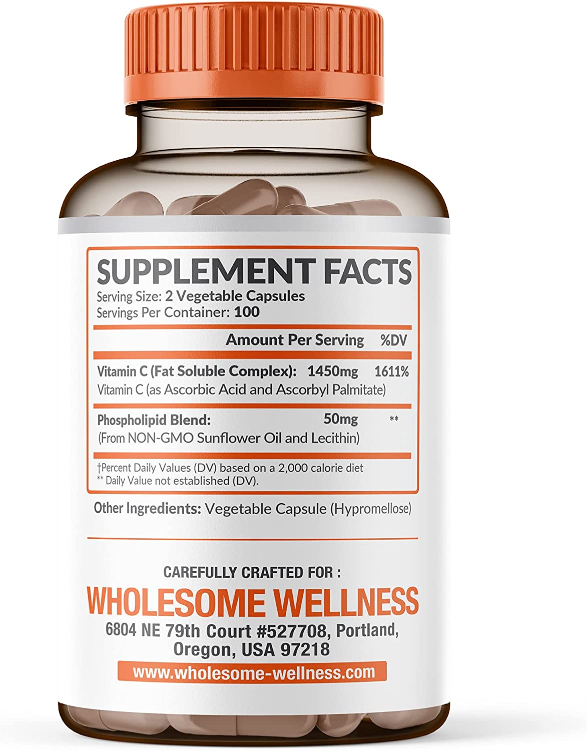 VITAMINA C LIPOSOMAL 1,500 MG 200 CAPSULAS WHOLESOME WELLNESS