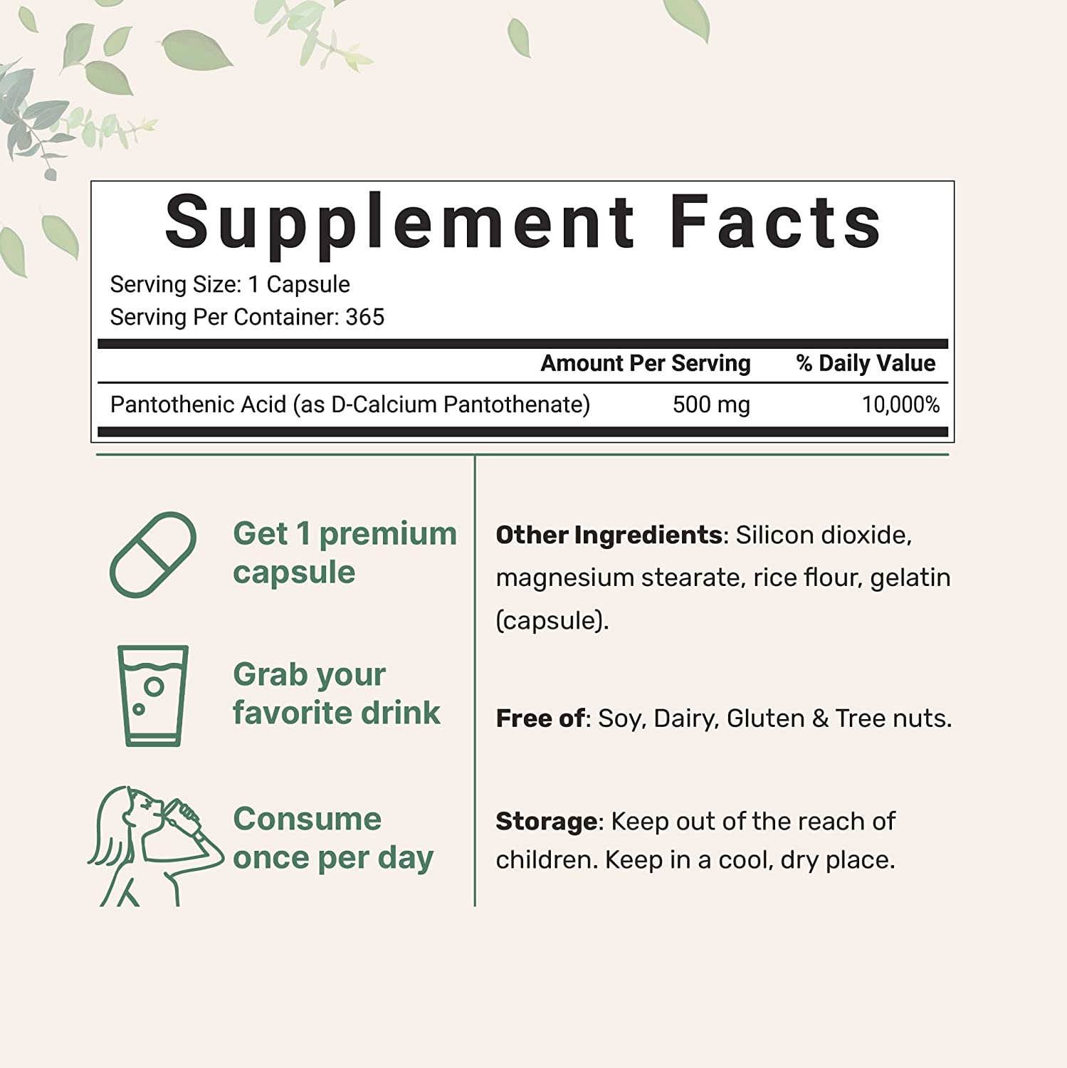 ACIDO PANTOTENICO MICROINGREDIENTS 500 MG 365 CAPSULAS SIN GMO