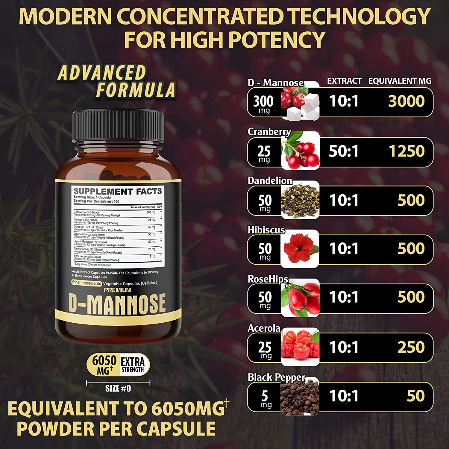 D MANOSA 6,050 MG CON CRANBERRY Y DIENTE DE LEON 180 CAPSULAS AGOBI