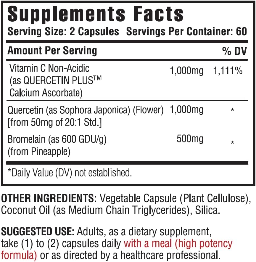 QUERCETINA 1000 MG CON BROMELINA 500 MG Y VITAMINA C 120 CAPSULAS KAPPA NUTRITION