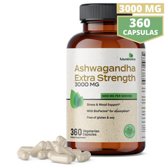 ASHWAGANDHA 3,000 MG + EXTRACTO DE PIMIENTA NEGRA 5 MG 360 CAPSULAS VEGANO FUTUREBIOTICS