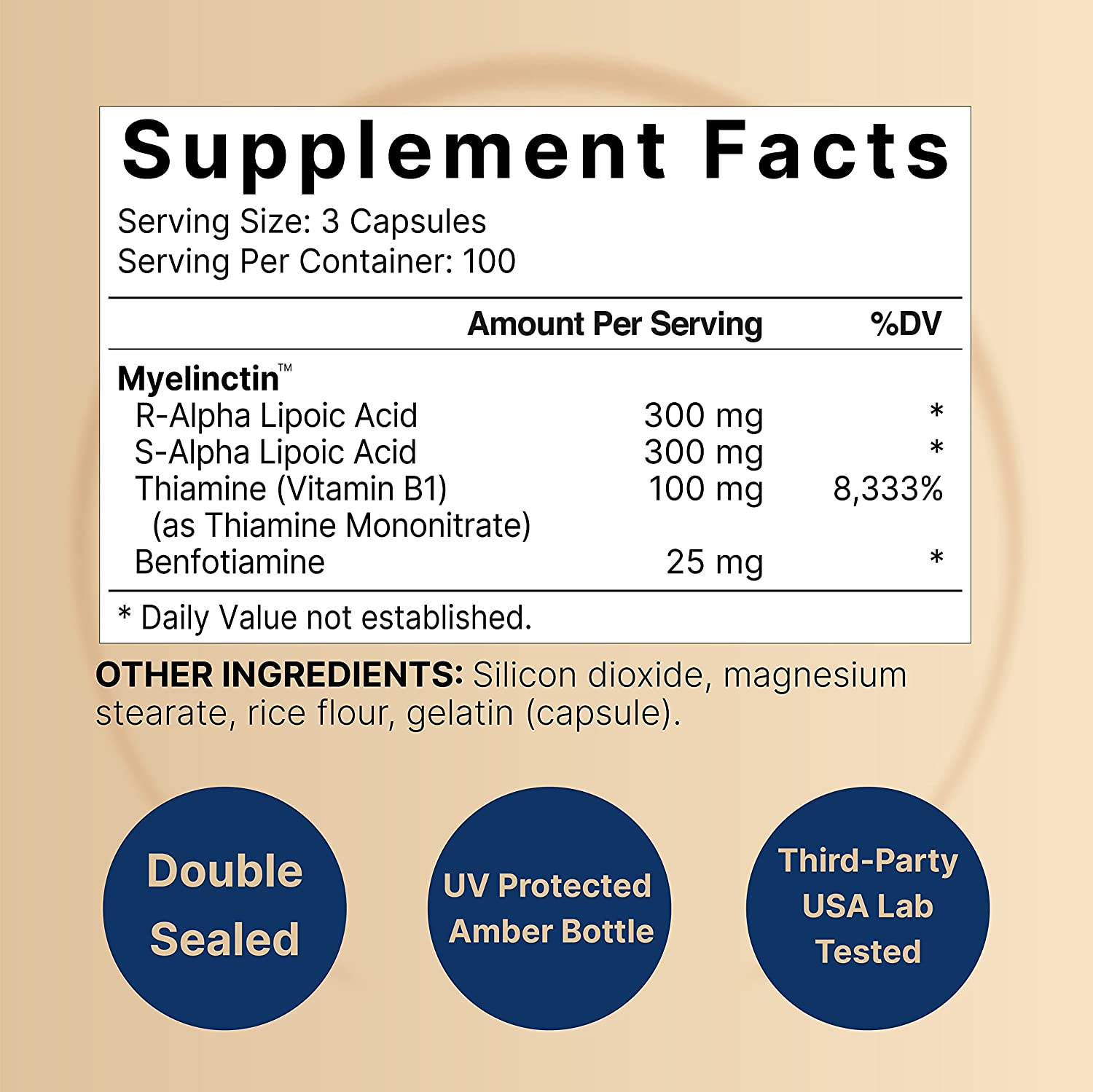 ÁCIDO ALFA LIPOICO 600 MG CON TIAMINA VITAMINA B1 100 MG Y BENFOTIAMINA 25 MG 300 CAPSULAS NATUREBELL